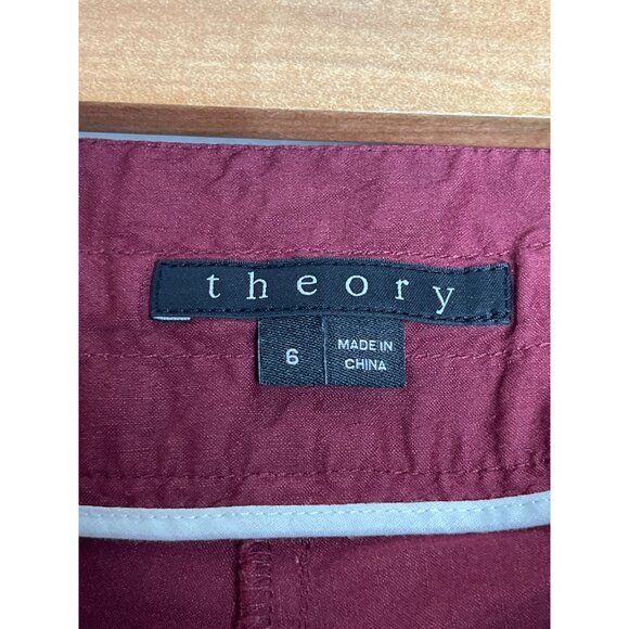 Theory Sidonia T Dark Red Stretch Linen‎ Blend Pant Trouser Cropped Size 6 - Picture 6 of 10